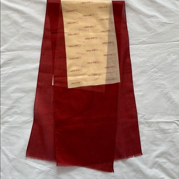 Calvin Klein ultra fine sheer burgundy beige scarf - Picture 2 of 6